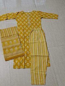 Yufta Pure Cotton Kurta Suit Set With Dupatta