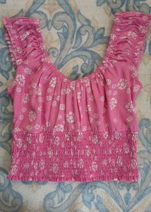 Pink Floral Smocked Crop Top