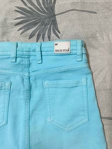 Turquoise Denim Mini Skirt