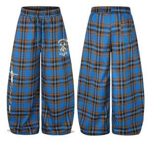 Blue Plaid Wide Leg Pants