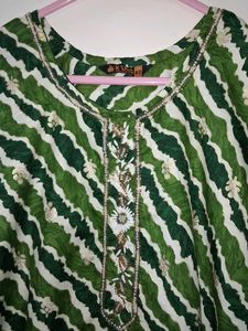 Green Striped Jaipuri Kurta for women