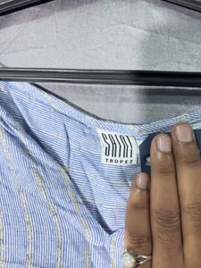 Light Blue Striped V-Neck Top