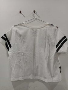 White Cropped T-Shirt with Graphic Patches