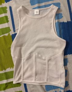 White Ribbed Corset Tank Top