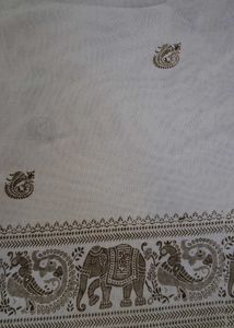 Elegant Nude Saree with Deer and Peacock Print