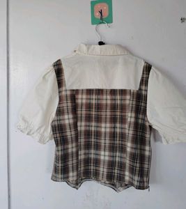 Plaid Layered Puff Sleeve Top