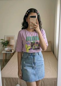 Cute Graphic Print Lavender T-Shirt