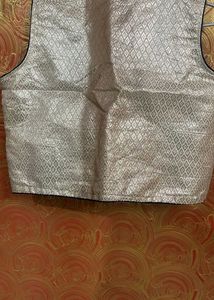 Silver Brocade Sleeveless Blouse