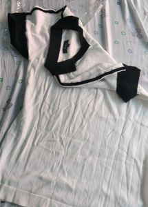 White &amp; Black Striped V-Neck Top