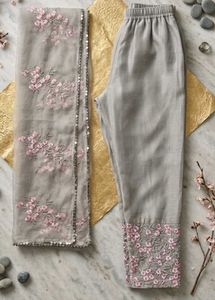 Grey Embroidered Floral kurti set