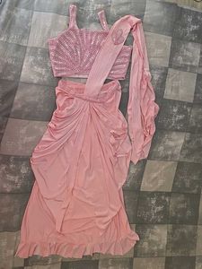💗 PINK DHOTI-STYLE READYMADE SAREE 💗