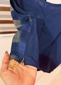 Navy Blue Kurta Set with Sheer Overlay