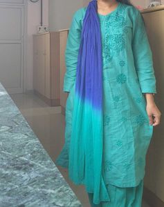Chikankari suit set with Ombre Dupatta