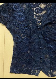 SAVANA y2k Stylish Blue Lace Crop Jacket