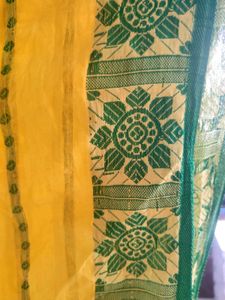 Taant handloom Bengali Cotton Saree Bright Yellow