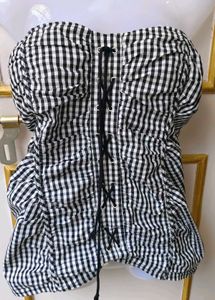 Gingham Strapless Ruched Top