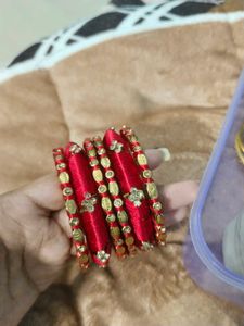 Red & Gold Thread Bangles
