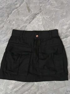 Black Cargo Mini Skirt