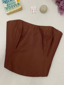 Women's Brown Strapless Corset Top