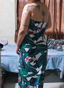 Tropical Print Strapless Maxi Dress