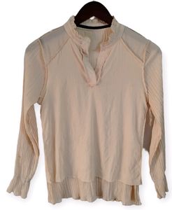 Cream Ruffle Trim Ribbon Tie Blouse