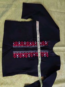 Black Kurta with Red &amp; White Embroidery