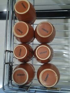 SOMNY Brown Ceramic Tea Cups (Set of 6)