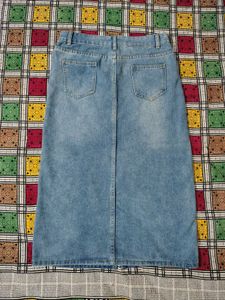 Light Wash Denim Midi Skirt with Slit