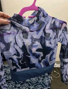 Blue Camo Mesh Mock Neck Top
