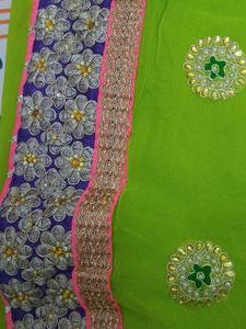 Designer Embroidered Green Saree