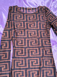 Brown Geometric Print Mesh Dress