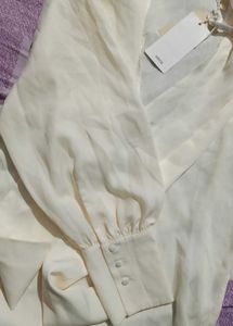 Mango elegant Cream Bow Neck Blouse