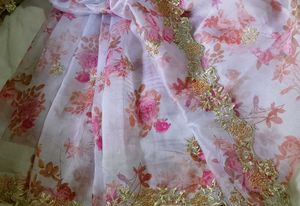 Floral print organza Saree with Embellished bo
