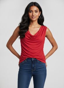 Express Red Ruched Cowl Neck Top