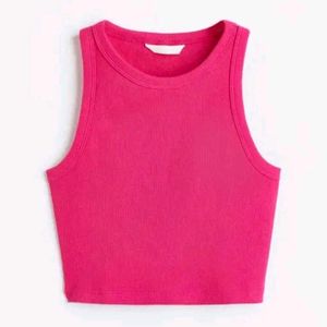 Bright Pink Ribbed Cropped Tank Top