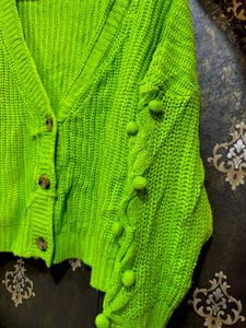 Green Knit Pom-Pom Cardigan