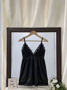 Lace Trimmed Black Sleep Dress