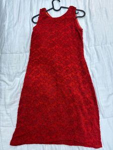Vibrant Red Lace Dress