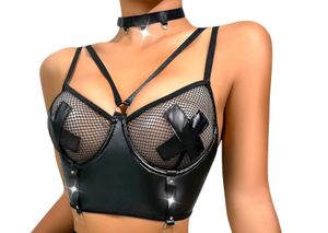 Edgy Faux Leather & Mesh Bra with Choker