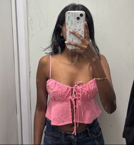 BERSHKA pink tie-up top