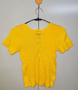 Bright Yellow Ribbed Knit Top