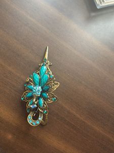 Teal &amp; Gold Floral Hair Clip