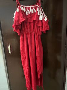 Red Off-Shoulder Tassel Dress