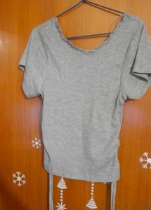 Grey Rib Wide Neck T-Shirt