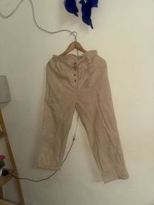 Women's Beige Paperbag Waist Pants