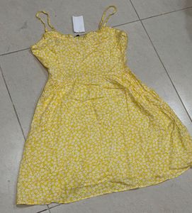 H&amp;M Yellow Floral Mini Dress with Straps