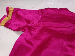 Vibrant Blue &amp; Pink Saree with Gold Motifs