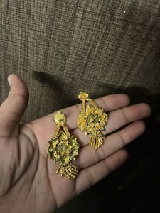 Gold Toned Floral Jhumka Earrings