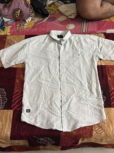 Men's White Striped Short Sleeve Shirt
