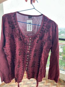 Boho Embroidered Rayon Tunic Top